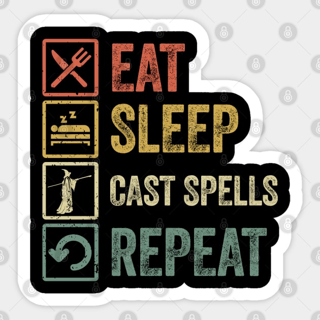 Funny eat sleep cast spells repeat retro vintage Sticker by Lyume